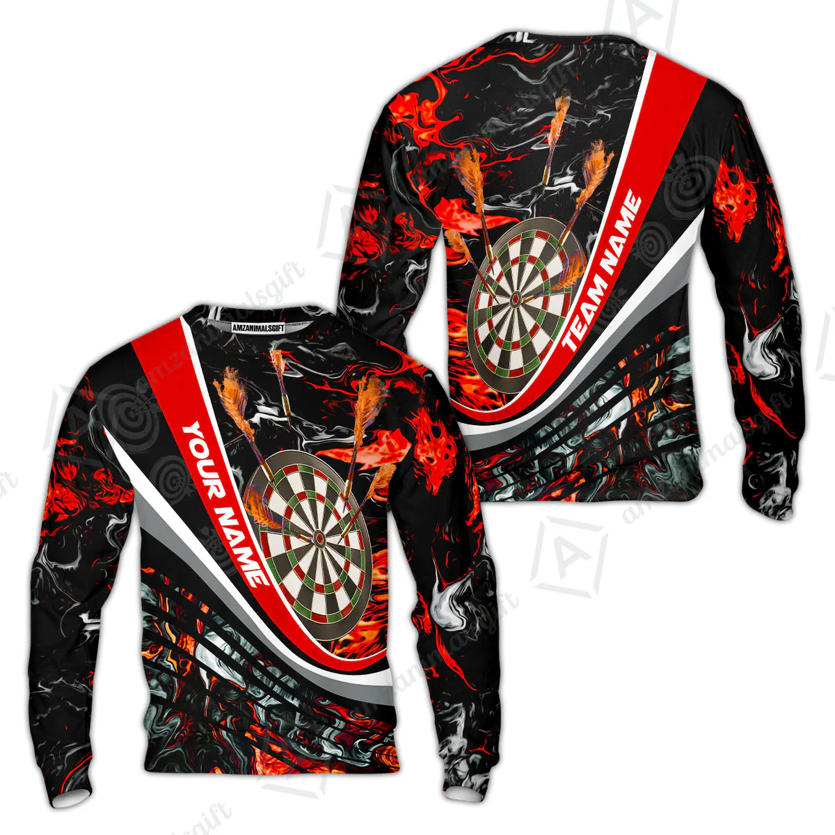 Customized Darts Sweatshirt, Darts Flaming Magma Multicolor Sweatshirt Custom Team Jersey For Darts Player - Image 4