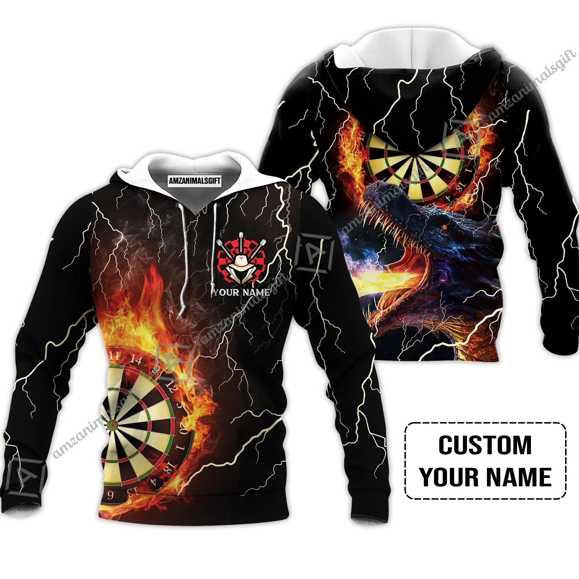 Customized Darts Sweatshirt, Flame Dartboard, Personalized Name Dragon And Darts Sweatshirt - Perfect Gift For Darts Lovers - Image 3