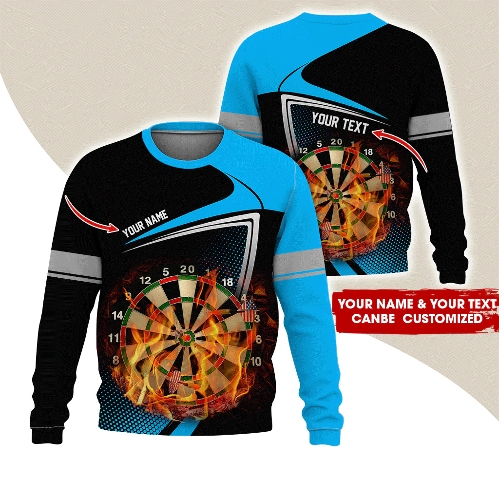 Customized Darts Sweatshirt, Flaming Dartboards Pattern Black & White Sweatshirt For Men & Women, Perfect Gift For Darts Lovers, Friend, Family