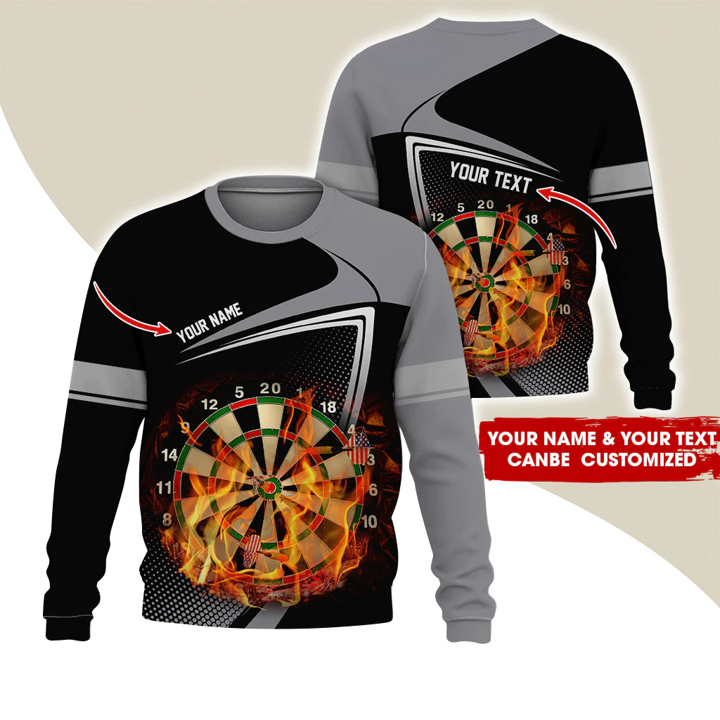 Customized Darts Sweatshirt, Flaming Dartboards Pattern Black & White Sweatshirt For Men & Women, Perfect Gift For Darts Lovers, Friend, Family - Image 2