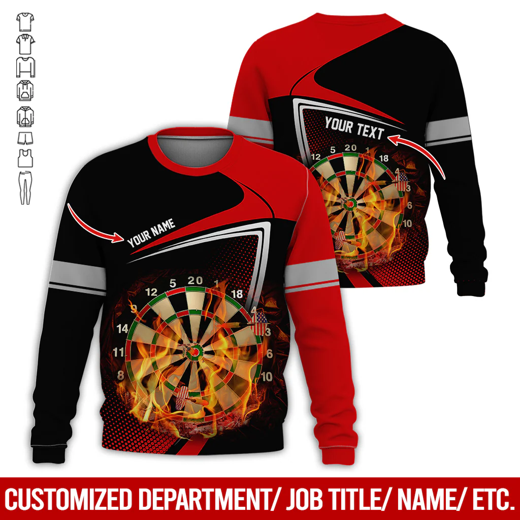 Customized Darts Sweatshirt, Flaming Dartboards Pattern Black & White Sweatshirt For Men & Women, Perfect Gift For Darts Lovers, Friend, Family - Image 4