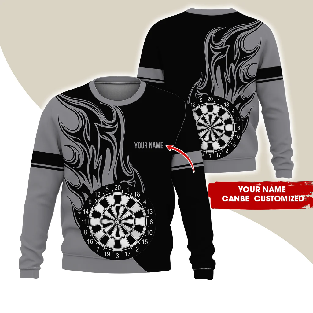 Customized Darts Sweatshirt, Personalized Name Sweatshirt, Fire Dartsboards Pattern Sweatshirt For Men & Women, Perfect Gift For Darts Lovers, Friend, Family - Image 2