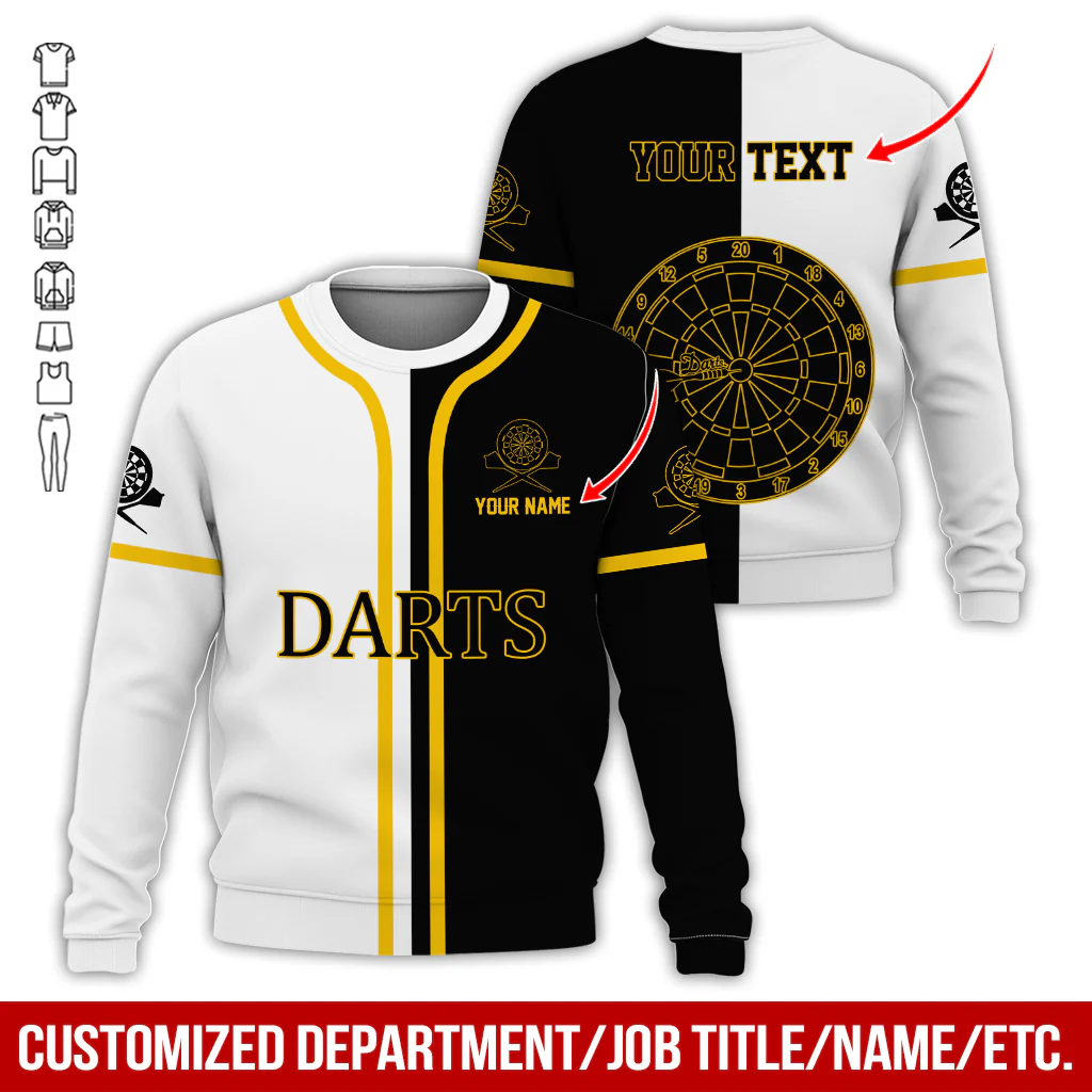Customized Darts Sweatshirt, Personalized Name & Text Darts Sweatshirt, Black & White Sweatshirt, Perfect Gift For Darts Lovers, Darts Player - Image 7