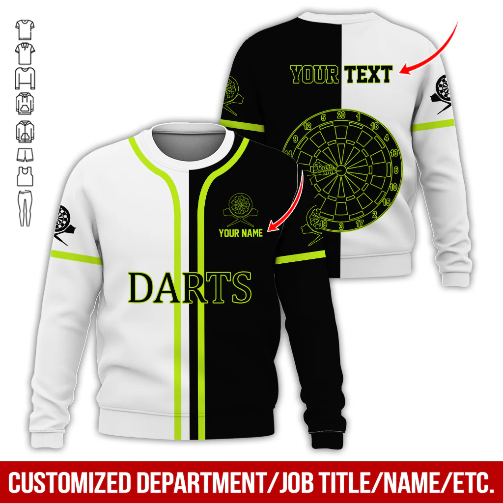 Customized Darts Sweatshirt, Personalized Name & Text Darts Sweatshirt, Black & White Sweatshirt, Perfect Gift For Darts Lovers, Darts Player - Image 9