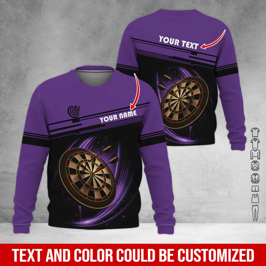 Customized Darts Sweatshirt, Personalized Name & Text Darts Sweatshirt, Darts Pattern Sweatshirt, Perfect Gift For Darts Lovers, Friend, Family - Image 3