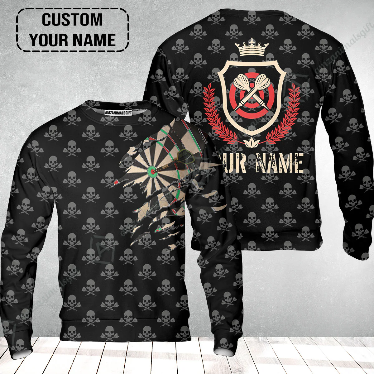 Customized Darts Sweatshirt, Skull King Darts Personalized Name Sweatshirt - Perfect Gift For Darts Lovers, Darts Players - Image 2