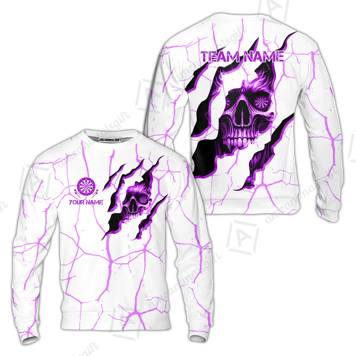 Customized Darts Sweatshirt, Torn-Up Skull Dartboard Eyes Darts Sweatshirt Team Style Jersey for Darts Players - Image 2