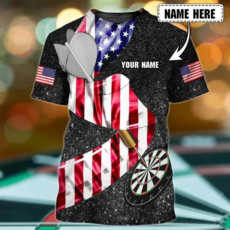 Customized Darts T Shirt, American Flag Pattern Darts, Personalized Name T Shirt For Men - Perfect Gift For Darts Lovers, Darts Players