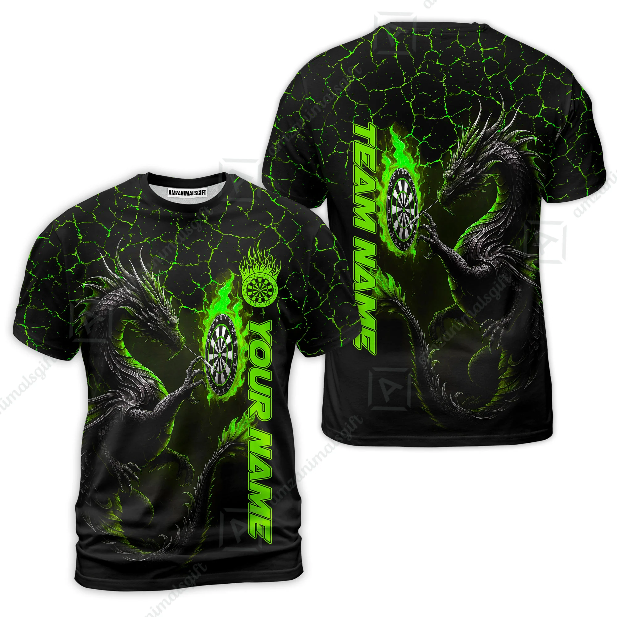 Customized Darts T-Shirt, Big Dragon Dartboard Flame Darts Team Style T-Shirt for Players, Jersey for Darts Players - Image 3