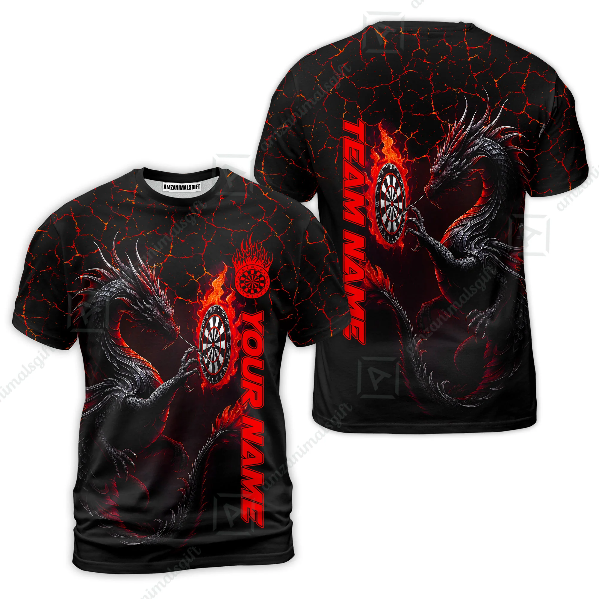 Customized Darts T-Shirt, Big Dragon Dartboard Flame Darts Team Style T-Shirt for Players, Jersey for Darts Players - Image 4