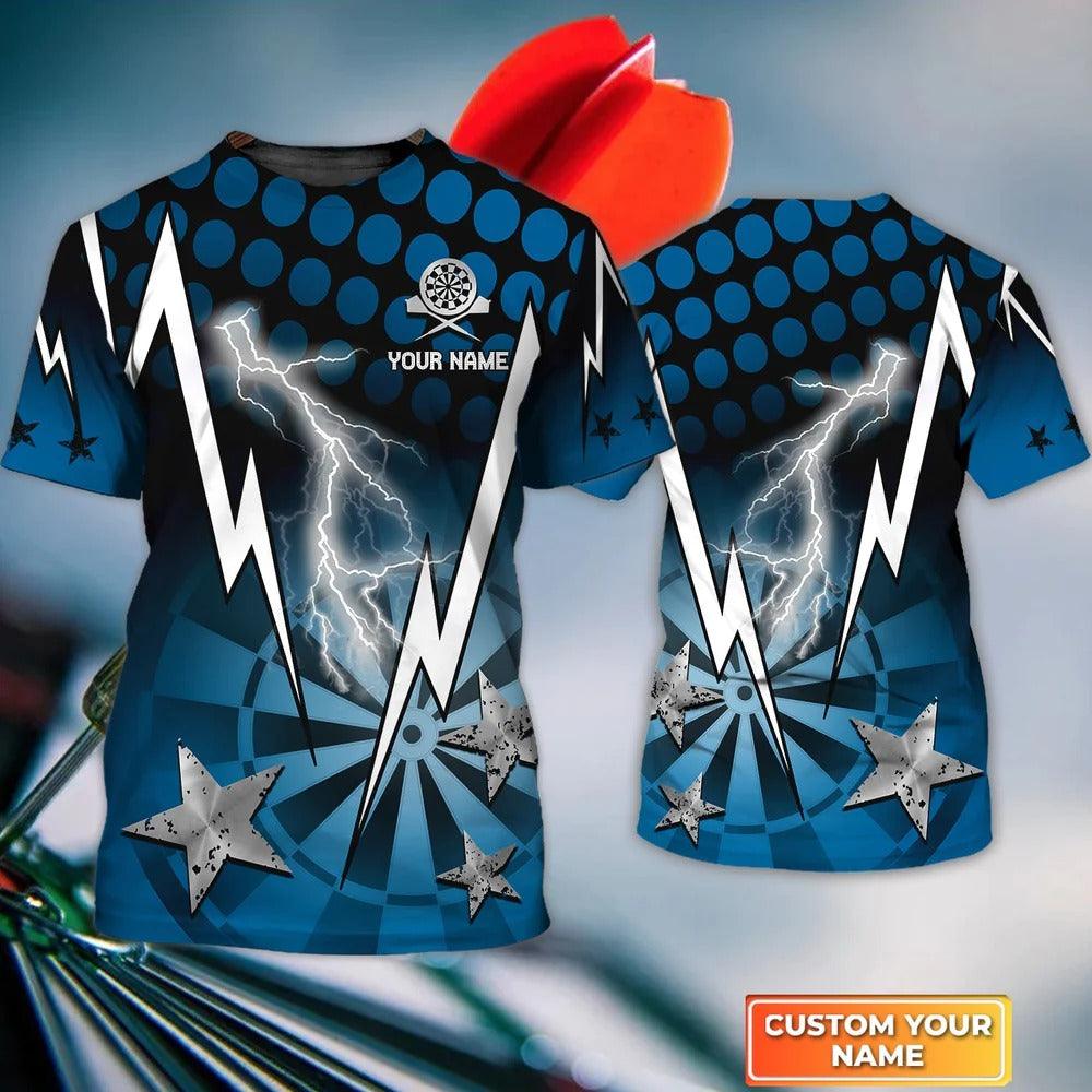 Customized Darts T Shirt, Blue Darts Thunder And Lightning, Personalized Name T Shirt For Men - Perfect Gift For Darts Lovers, Darts Players