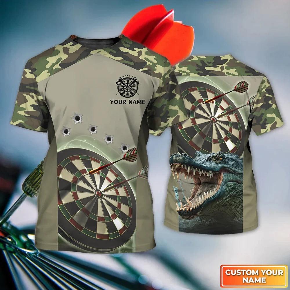 Customized Darts T Shirt, Camo Bullseye Dartboard , Personalized Name Crocodile T Shirt For Men - Perfect Gift For Darts Lovers, Darts Players