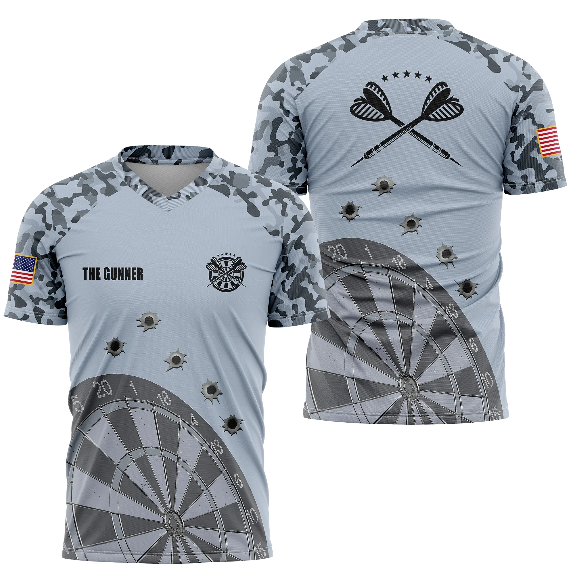 Customized Darts Polo Shirt, Camouflage Gun Holes, Personalized Name Polo Shirt For Men - Perfect Gift For Darts Lovers, Darts Players