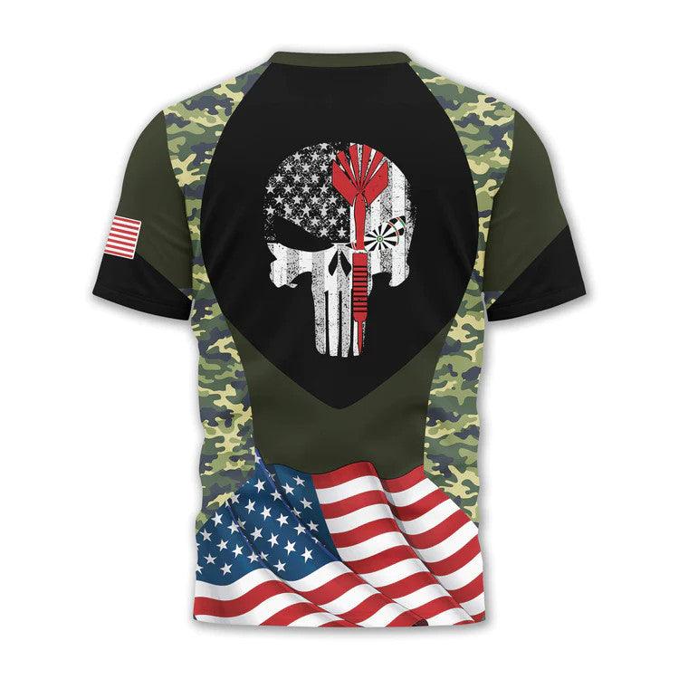 Customized Darts T Shirt, Camouflage Skull Waving Flag, Personalized Name T Shirt For Men - Perfect Gift For Darts Lovers, Darts Players - Image 3