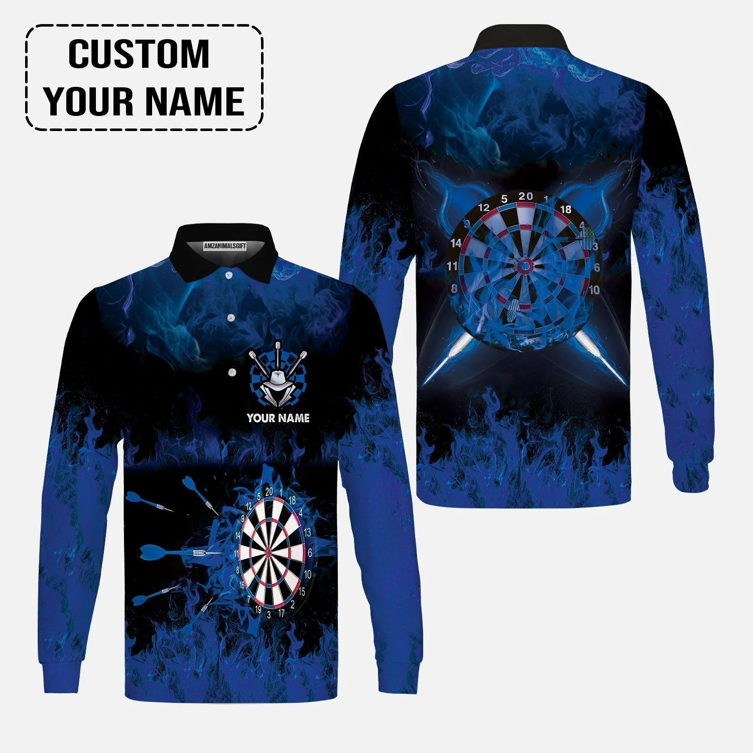 Customized Darts T-Shirt, Darts Blue Polo Shirt, Personalized Name T-Shirt - Perfect Gift For Darts Lovers, Darts Players - Image 6