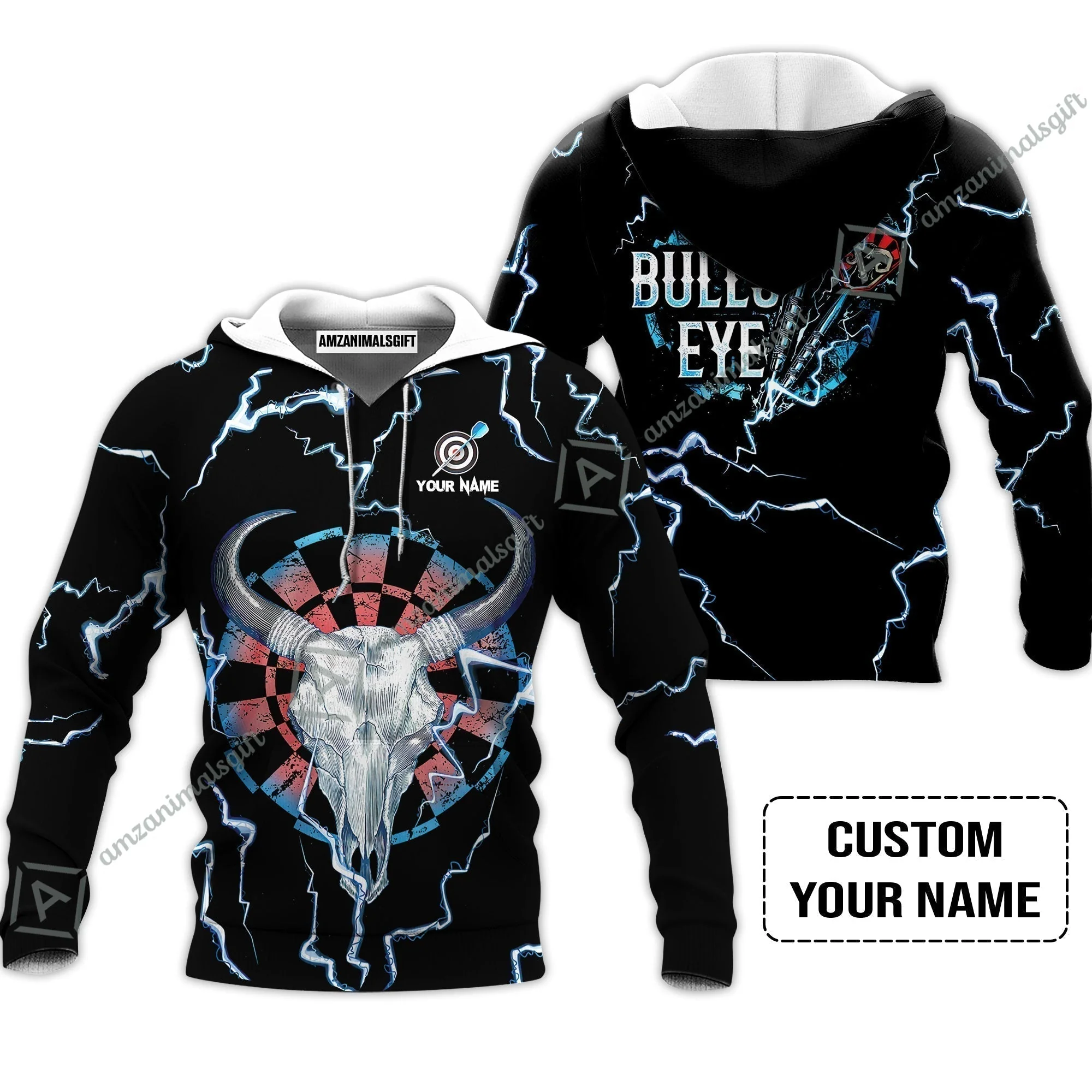 Customized Darts T-Shirt, Darts Bullseye Thunder Skull, Personalized Name T-Shirt - Image 7