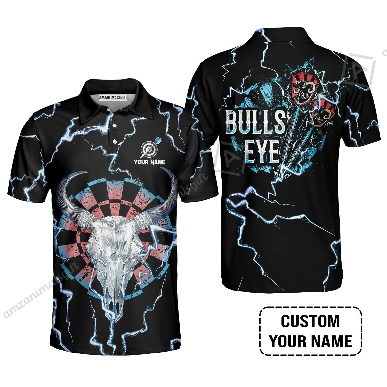 Customized Darts T-Shirt, Darts Bullseye Thunder Skull, Personalized Name T-Shirt - Image 9