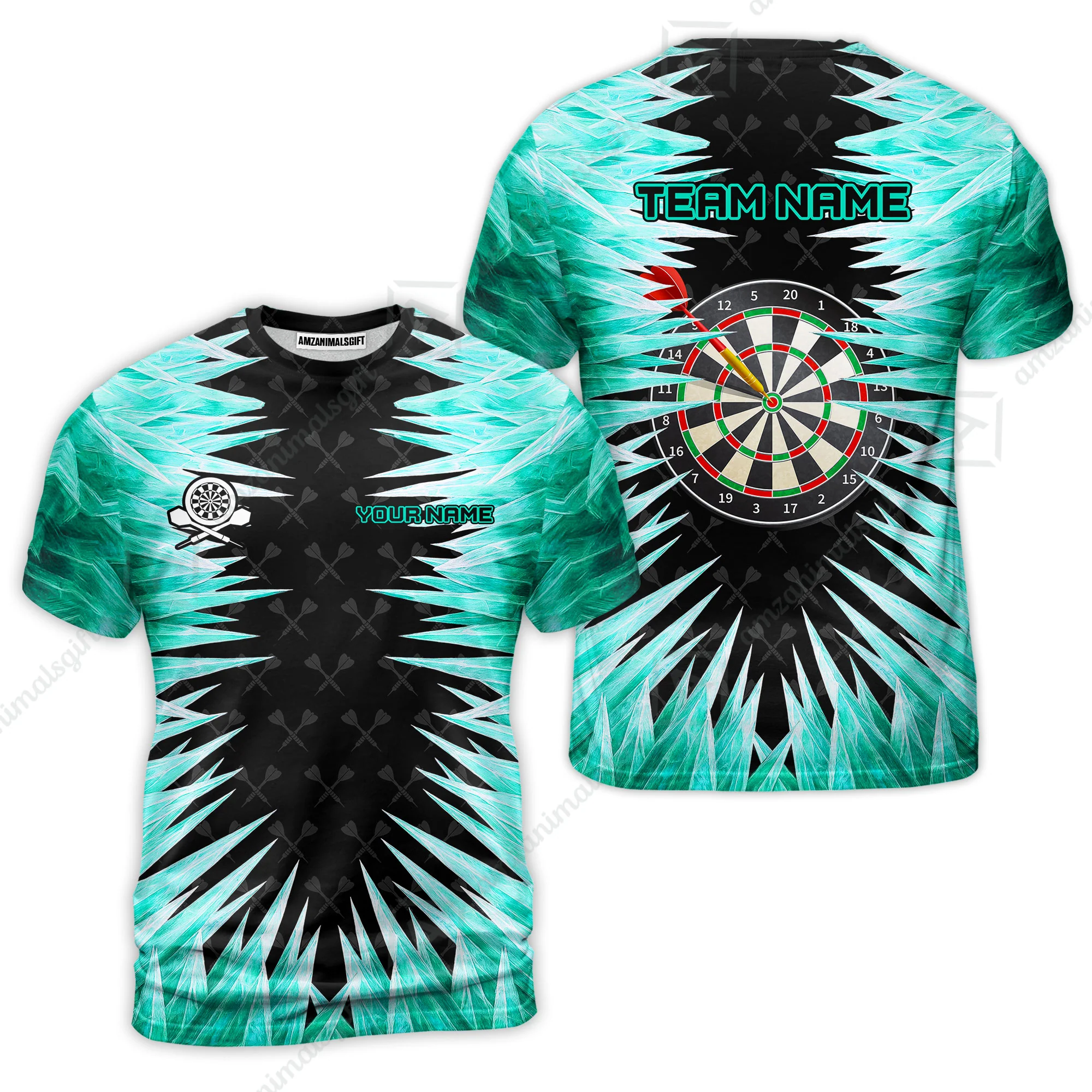Customized Darts T-Shirt, Darts Dartboard Ice And Fire Multicolor Custom Darts T-Shirt Team Jersey For Darts Players - Image 3