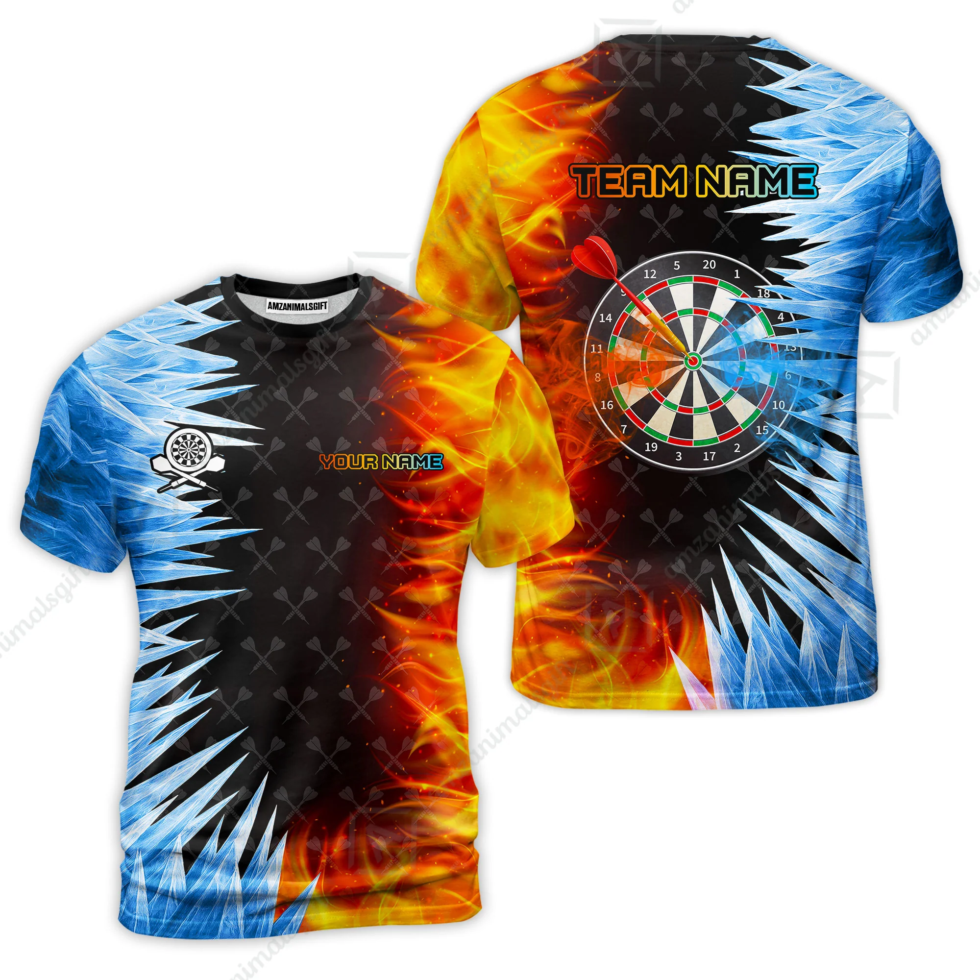 Customized Darts T-Shirt, Darts Dartboard Ice And Fire Multicolor Custom Darts T-Shirt Team Jersey For Darts Players - Image 4