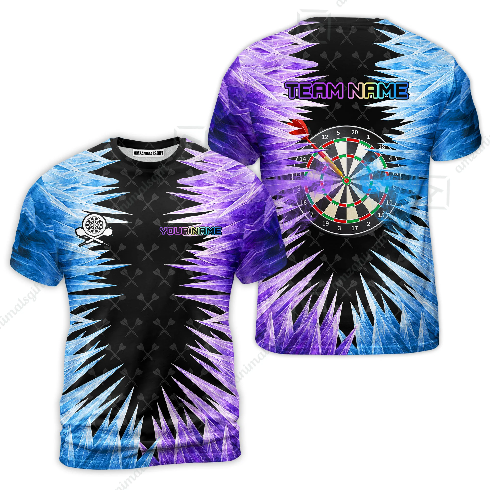 Customized Darts T-Shirt, Darts Dartboard Ice And Fire Multicolor Custom Darts T-Shirt Team Jersey For Darts Players - Image 6
