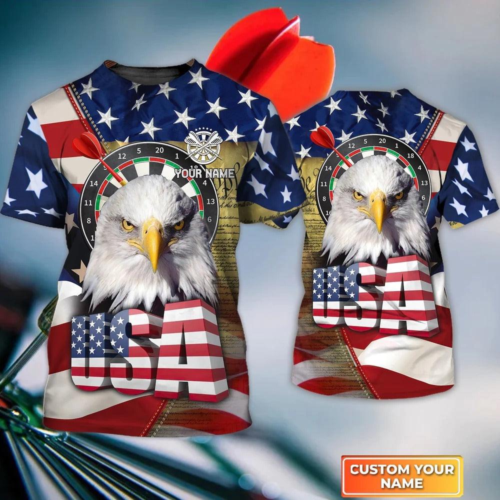 Customized Darts T Shirt, Darts Eagle American Flag, Personalized Name T Shirt For Men - Perfect Gift For Darts Lovers, Darts Players