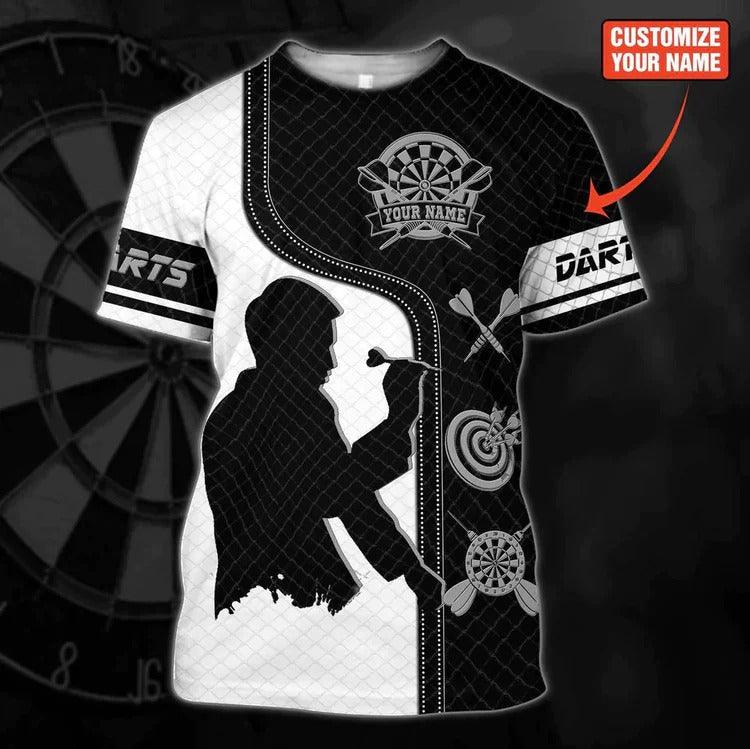 Customized Darts T Shirt, Darts Player Black And White, Personalized Name T Shirt For Men - Perfect Gift For Darts Lovers, Darts Players