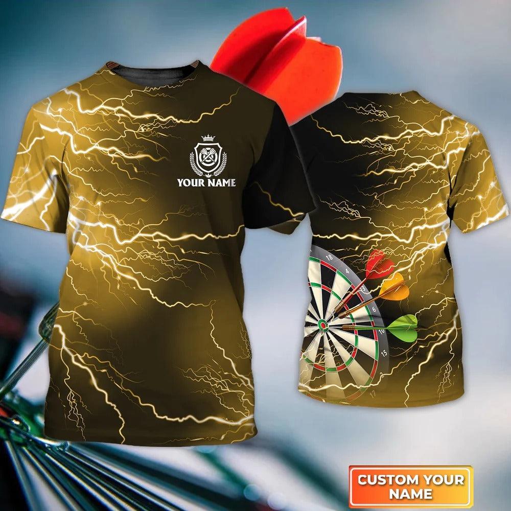 Customized Darts T Shirt, Darts Thunder Lightning Gold, Personalized Name T Shirt For Men - Perfect Gift For Darts Lovers, Darts Players