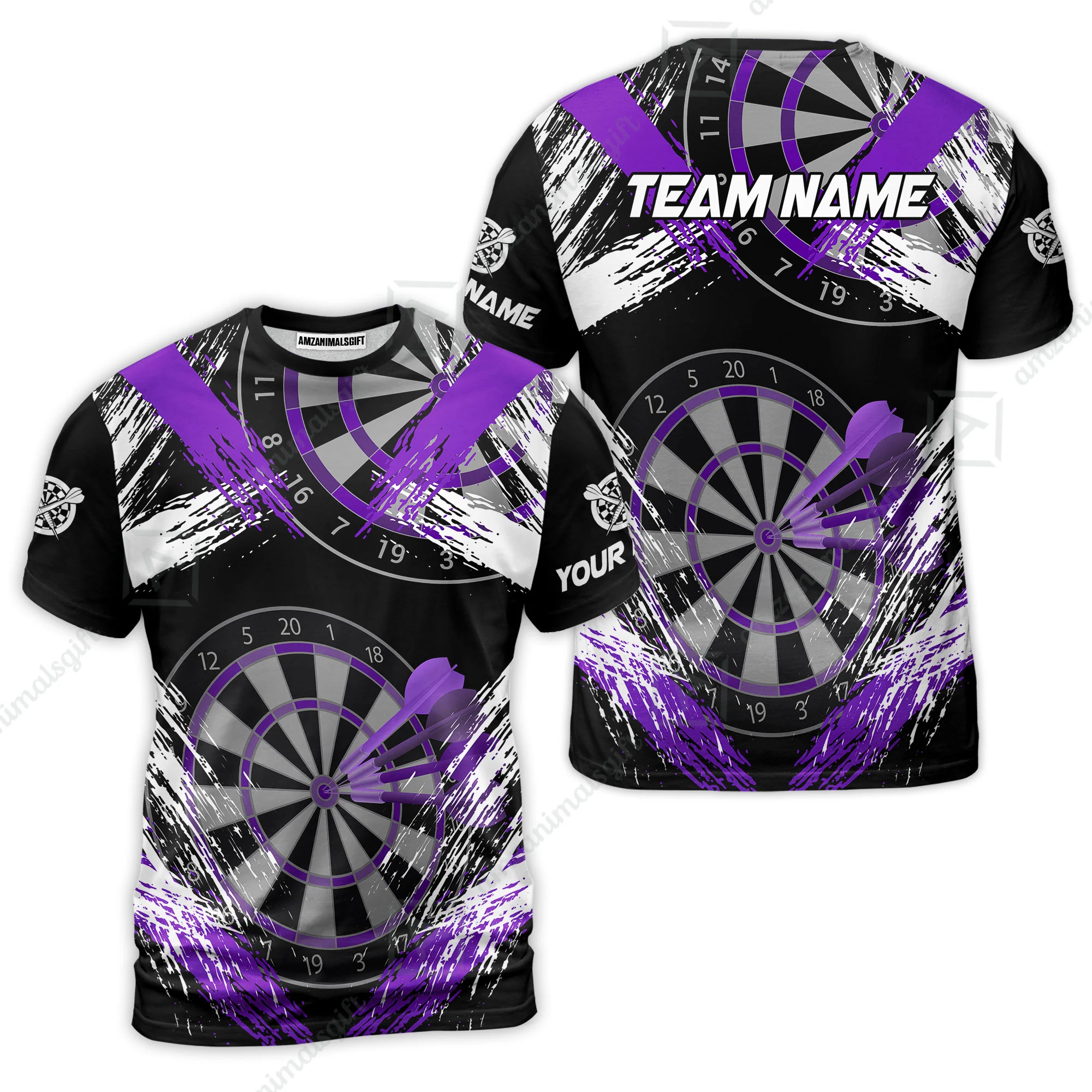 Customized Darts T-Shirt, Darts Tournament Grunge Style Multicolor Custom Dart T-Shirt Team Jersey For Darts Player - Image 2