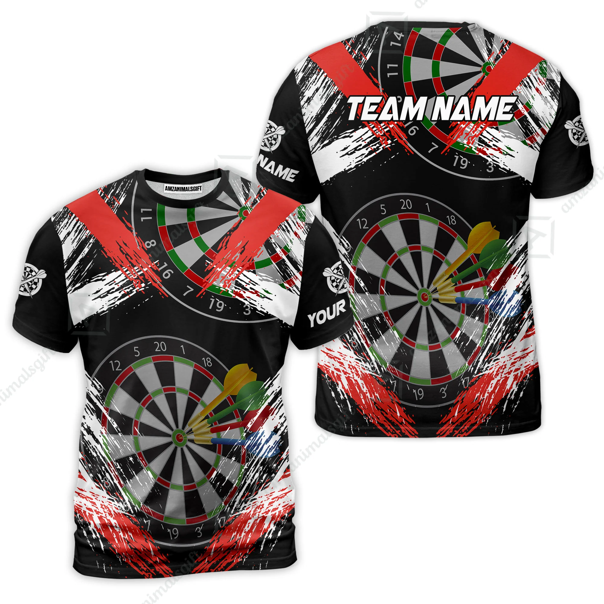 Customized Darts T-Shirt, Darts Tournament Grunge Style Multicolor Custom Dart T-Shirt Team Jersey For Darts Player - Image 3