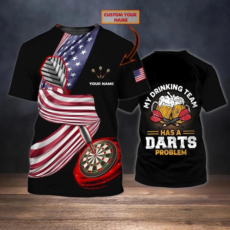Customized Darts T Shirt, Drink Beer American Flag, Personalized Name T Shirt For Men - Perfect Gift For Darts Lovers, Darts Players