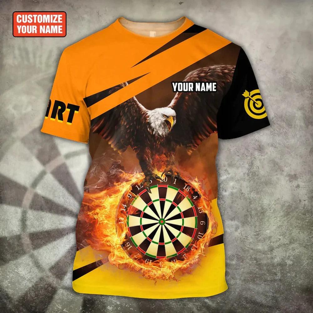 Customized Darts T Shirt, Eagle Flying On Fire, Personalized Name Eagle And Darts T Shirt For Men - Perfect Gift For Darts Lovers, Darts Players