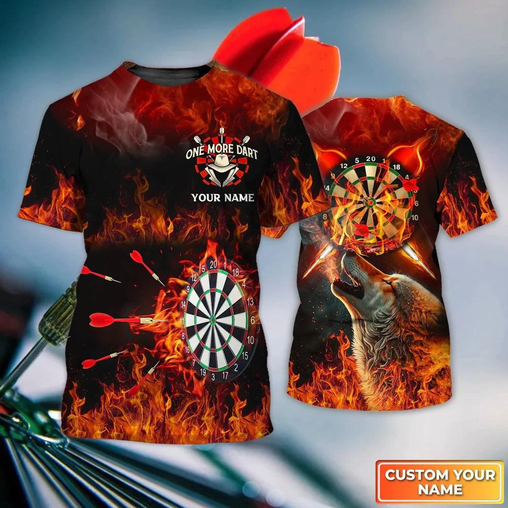 Customized Darts T Shirt, Flame Bullseye Dartboard, Personalized Name Wolf T Shirt For Men - Perfect Gift For Darts Lovers, Darts Players