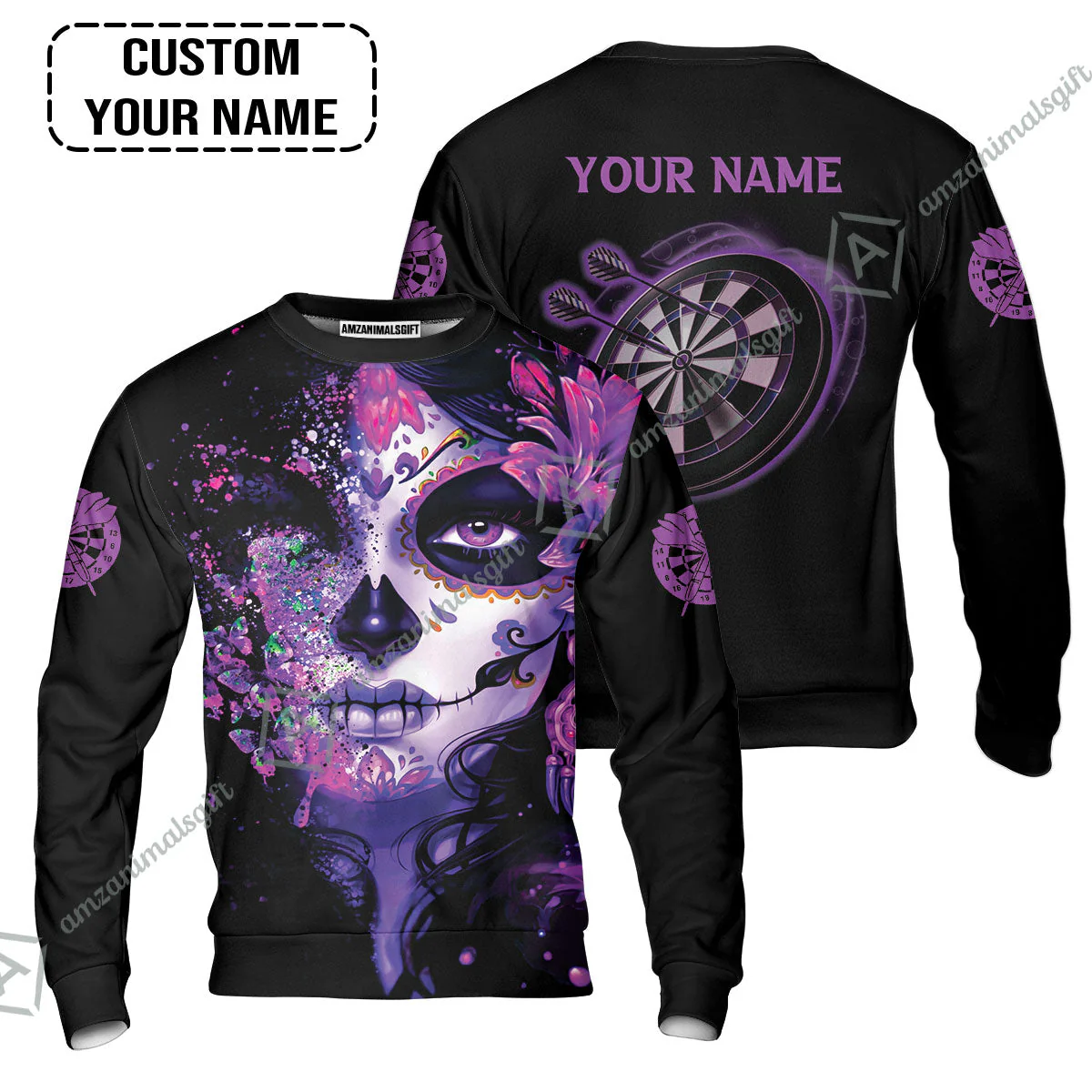 Customized Darts T-Shirt, Skull Girl Butterfly Personalized Sugar Skull And Darts T-Shirt - Image 6