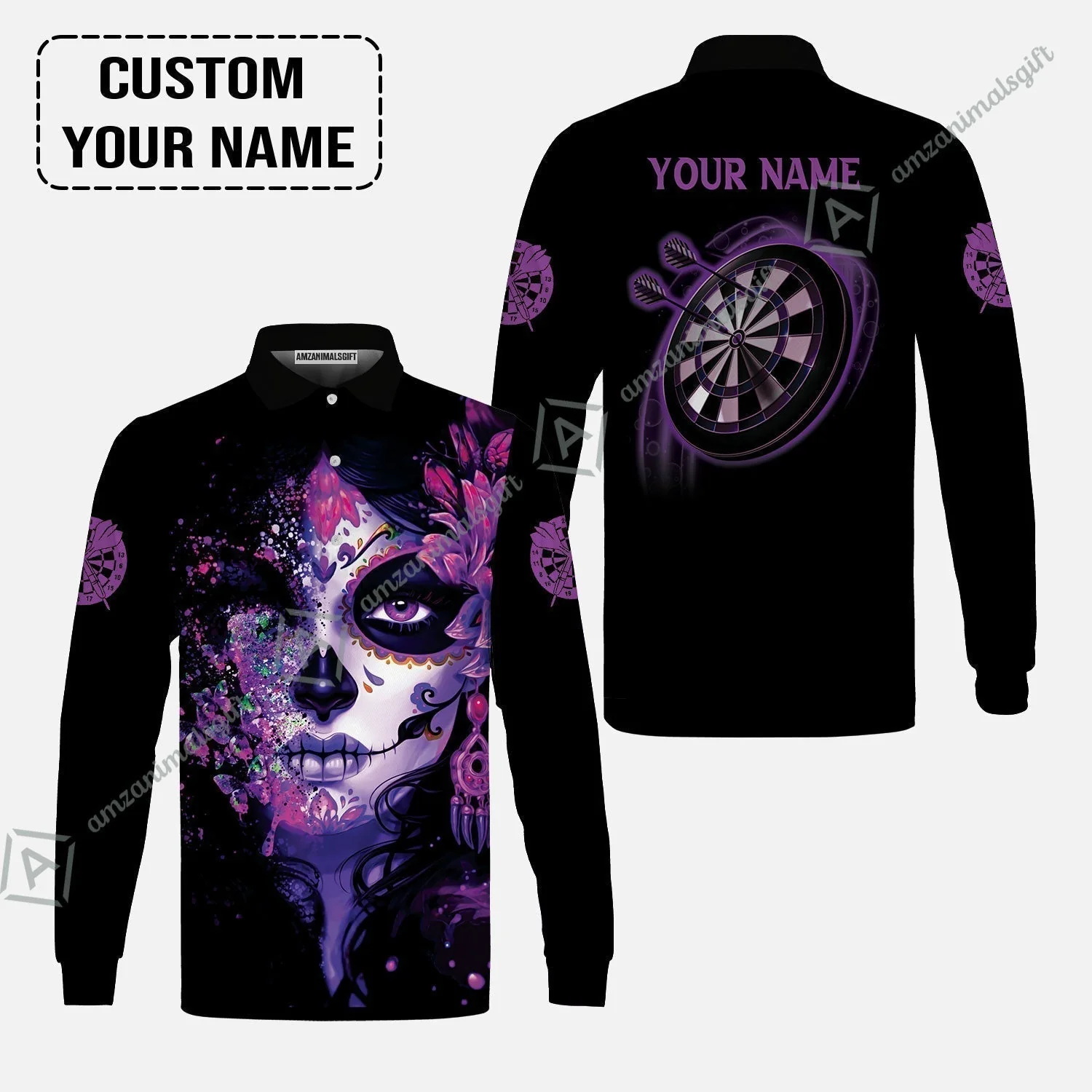 Customized Darts T-Shirt, Skull Girl Butterfly Personalized Sugar Skull And Darts T-Shirt - Image 8