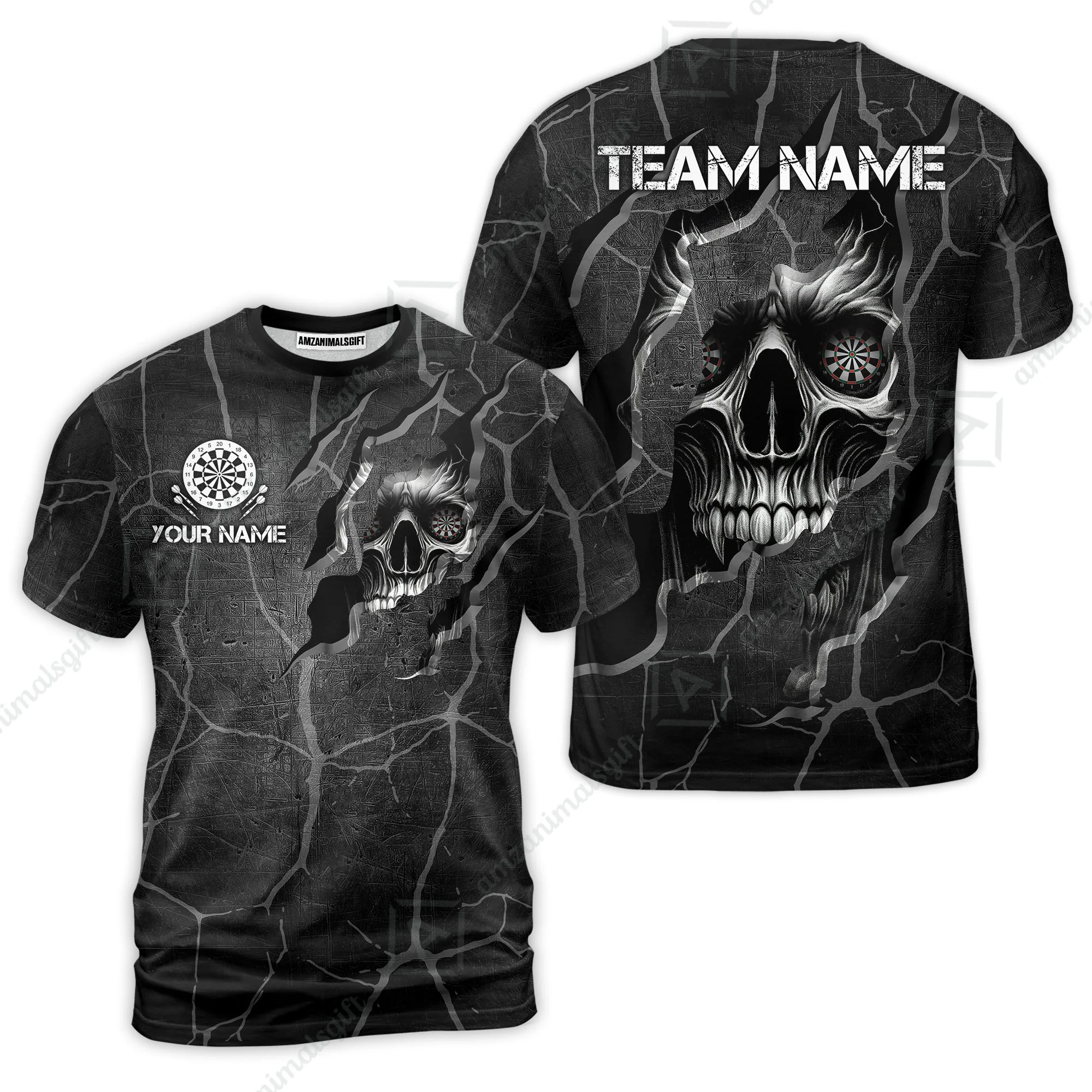 Customized Darts T-Shirt, Torn-Up Skull Dartboard Eyes Darts Team Style T-Shirt for Players, Jersey for Darts Players - Image 2