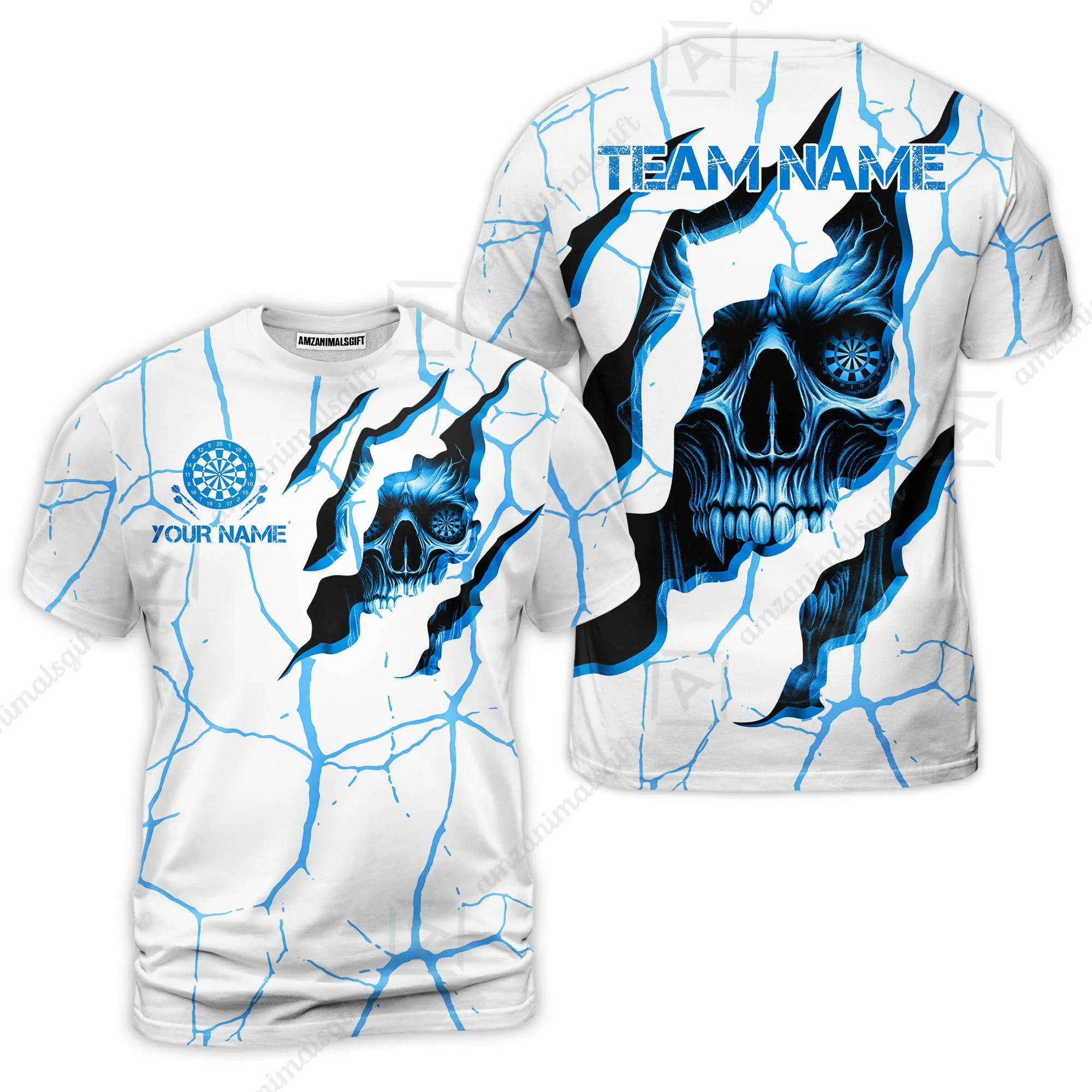 Customized Darts T-Shirt, Torn-Up Skull Dartboard Eyes Darts Team Style T-Shirt for Players, Jersey for Darts Players - Image 3