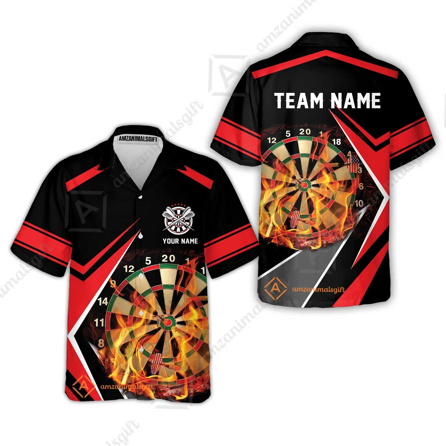 Customized Darts Team Hawaiian Shirt, Dartboard In Flame Polo Shirt Personalized Name And Team Name For Darts League - Image 2