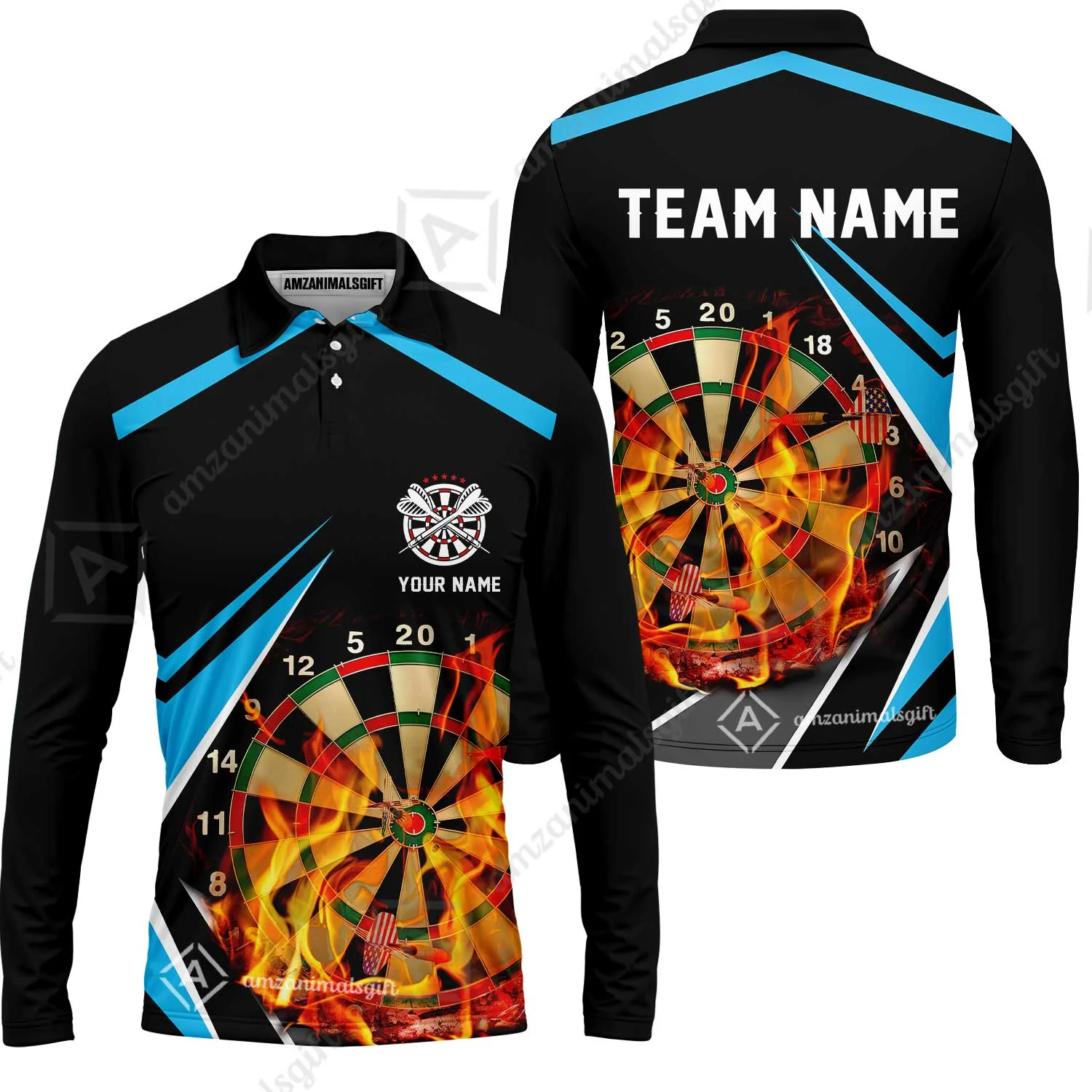 Customized Darts Team Long Sleeve Polo Shirt, Dartboard In Flame Shirt Personalized Name And Team Name For Darts League, Darts Team - Image 6