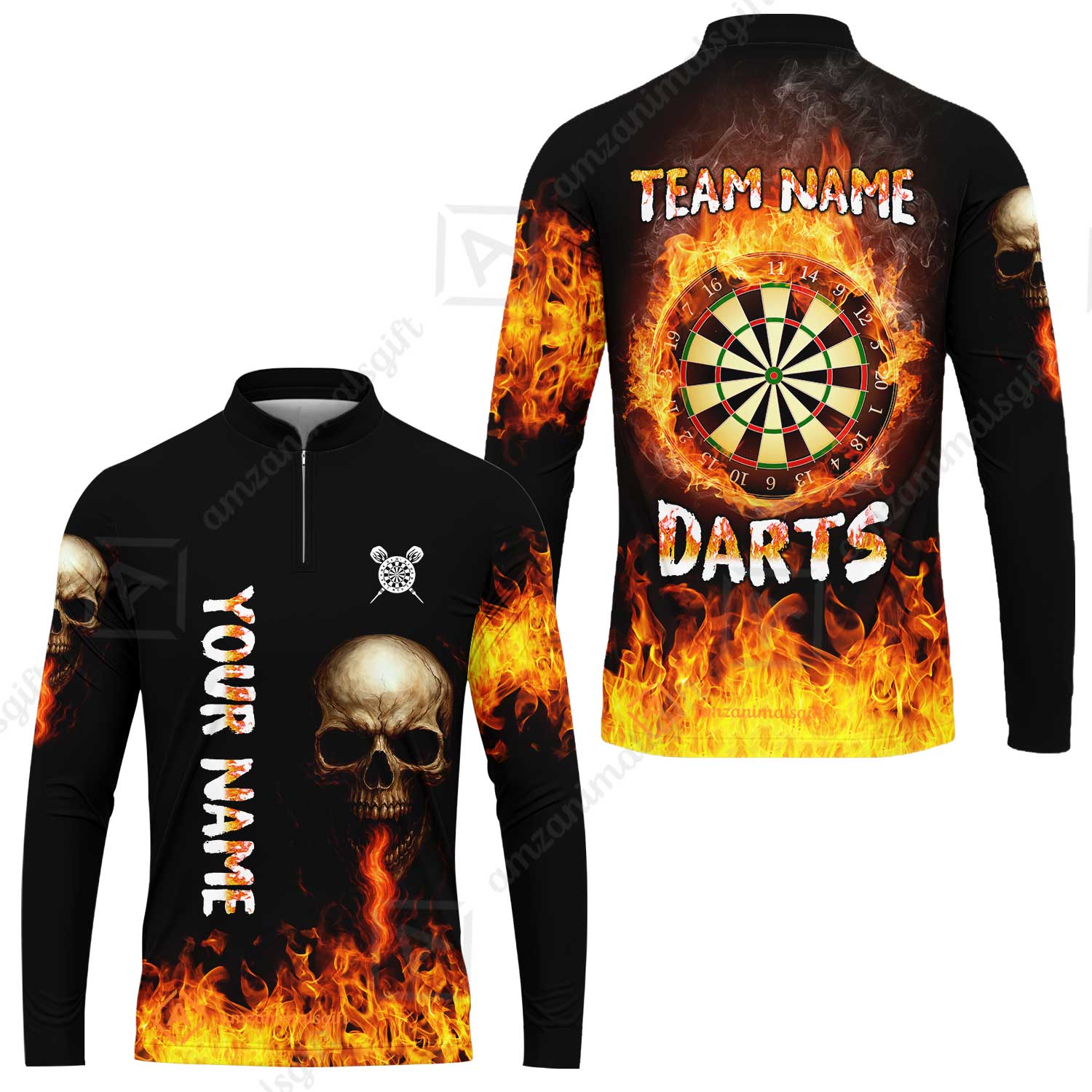 Customized Darts Team Polo Jersey, Darts Fire Skull Multi-Flame Dartboard Custom Uniform Team Shirt for Darts Players - Image 8