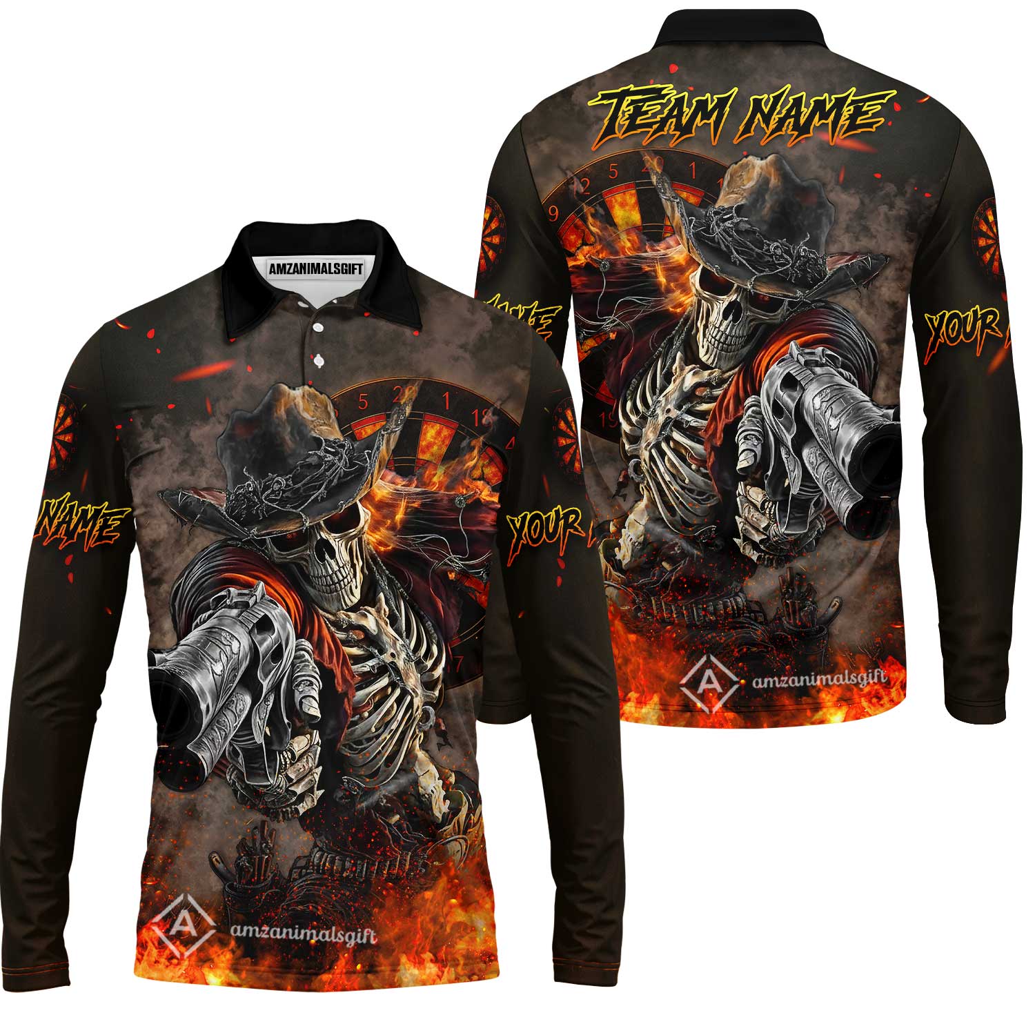 Customized Darts Team Uniform Shirt Darts Cowboy Skeleton Gunslinger Multicolor, Personalized Name Darts Shirt - Image 10
