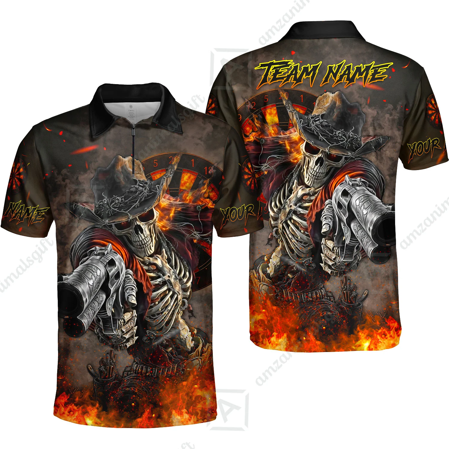 Customized Darts Team Uniform Shirt Darts Cowboy Skeleton Gunslinger Multicolor, Personalized Name Darts Shirt - Image 11