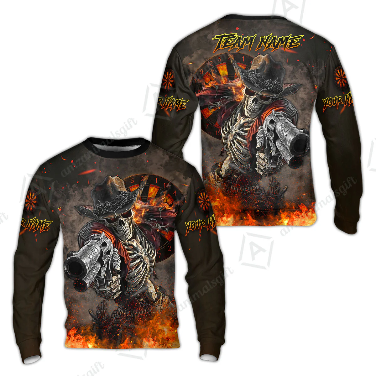 Customized Darts Team Uniform Shirt Darts Cowboy Skeleton Gunslinger Multicolor, Personalized Name Darts Shirt - Image 12