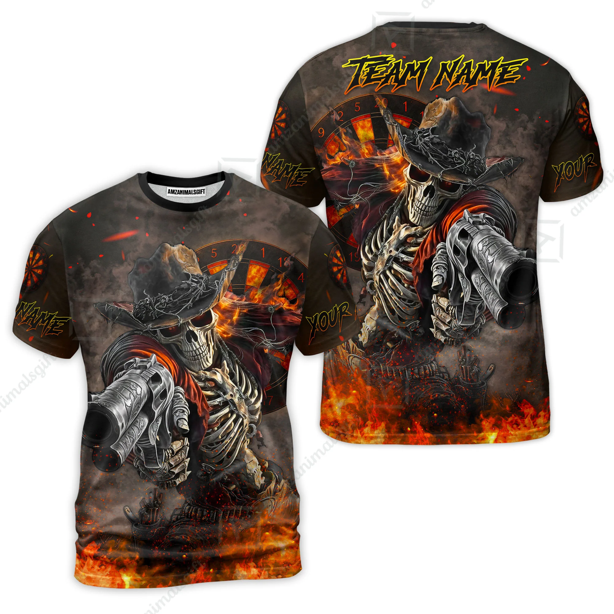 Customized Darts Team Uniform Shirt Darts Cowboy Skeleton Gunslinger Multicolor, Personalized Name Darts Shirt - Image 13