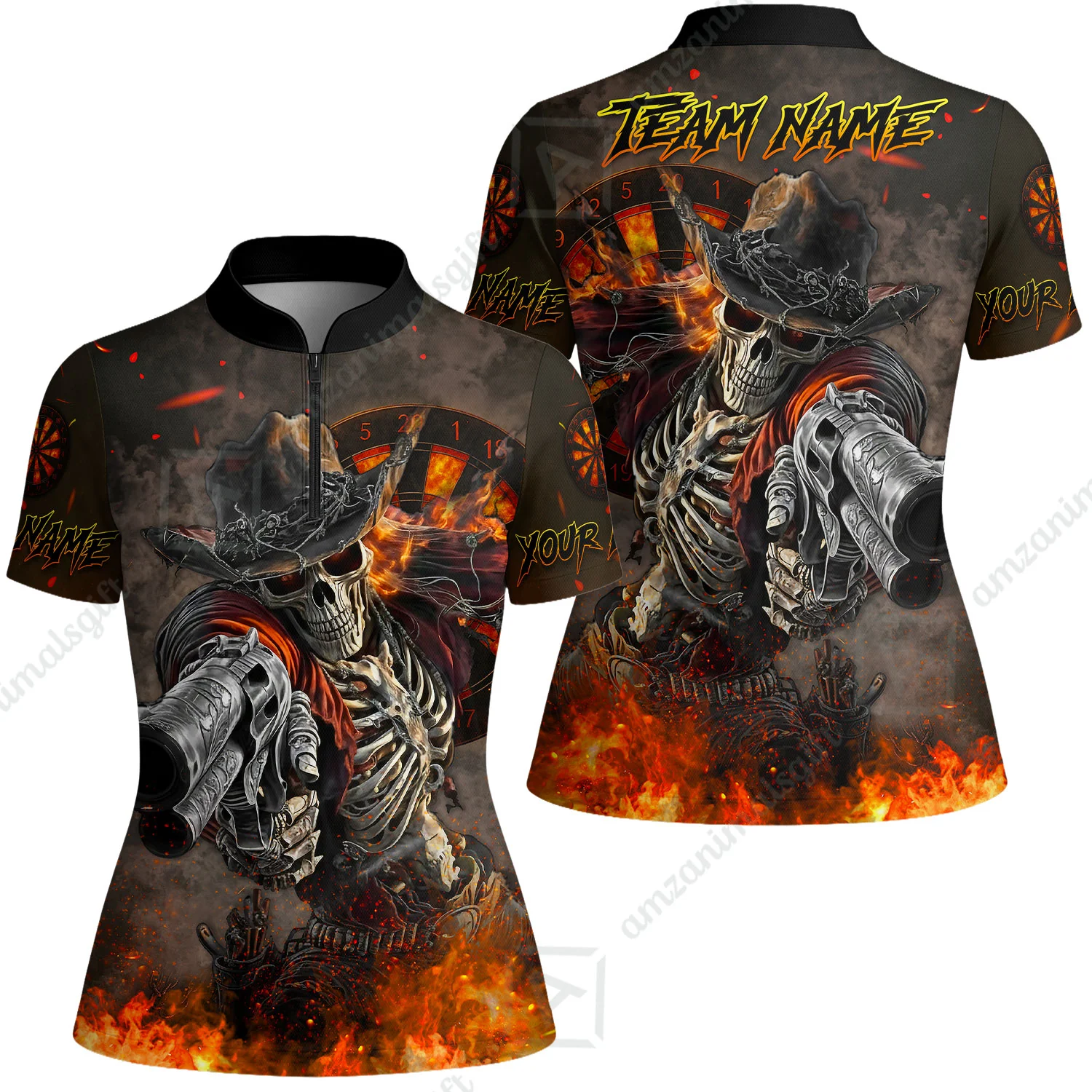 Customized Darts Team Uniform Shirt Darts Cowboy Skeleton Gunslinger Multicolor, Personalized Name Darts Shirt - Image 14
