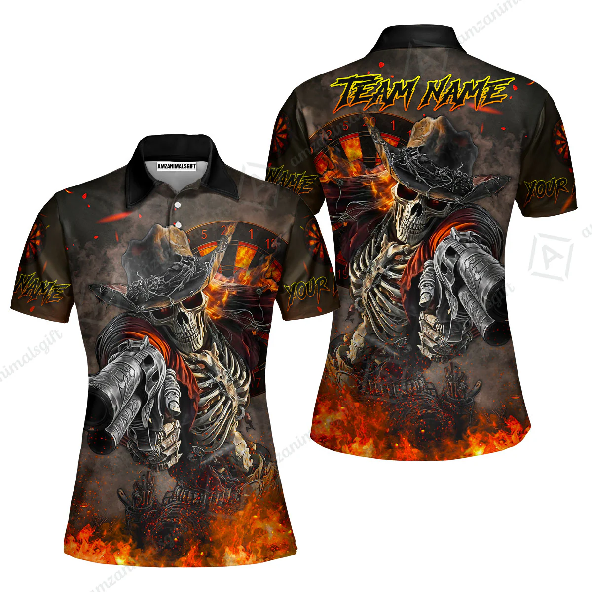 Customized Darts Team Uniform Shirt Darts Cowboy Skeleton Gunslinger Multicolor, Personalized Name Darts Shirt - Image 15