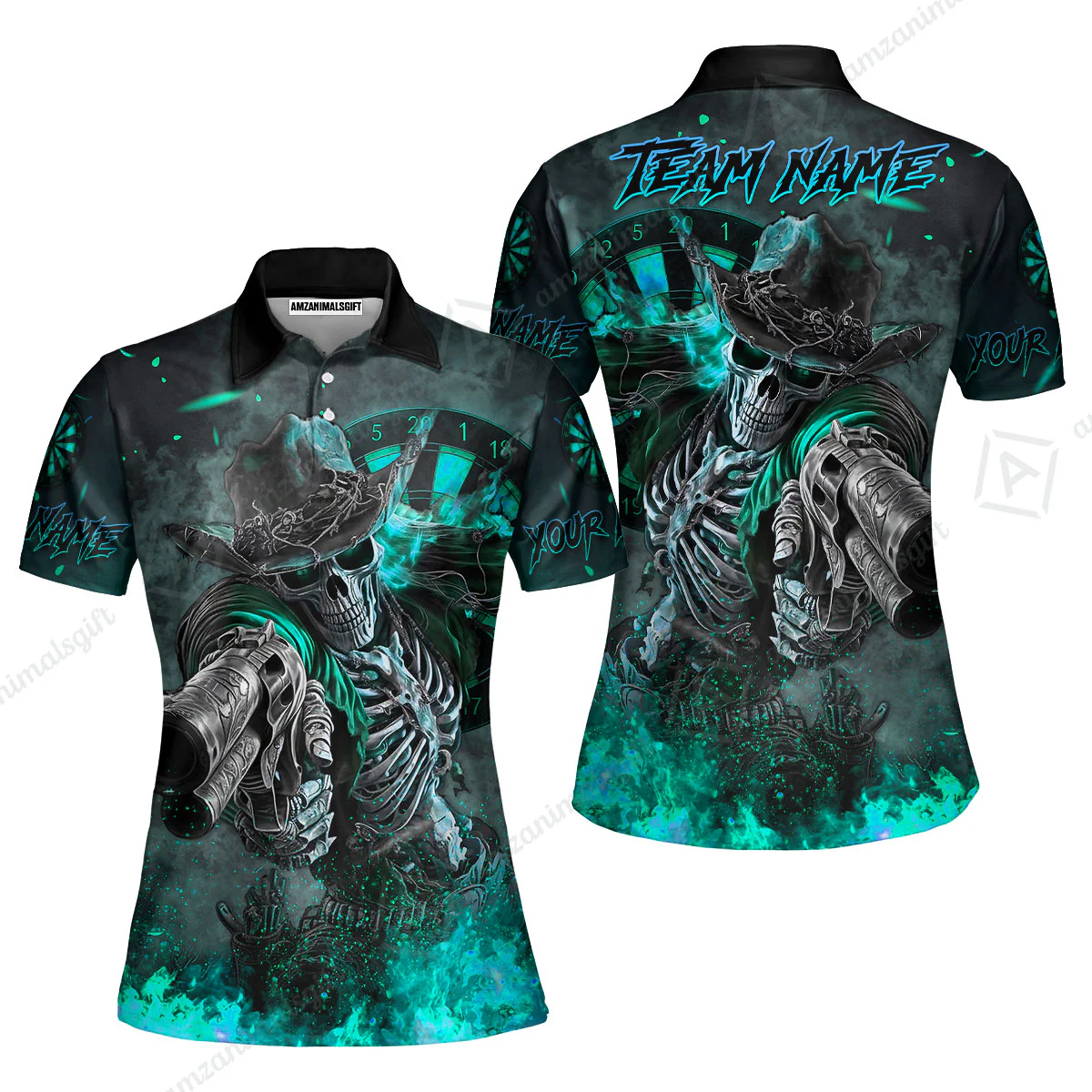 Customized Darts Team Uniform Shirt Darts Cowboy Skeleton Gunslinger Multicolor, Personalized Name Darts Shirt - Image 16