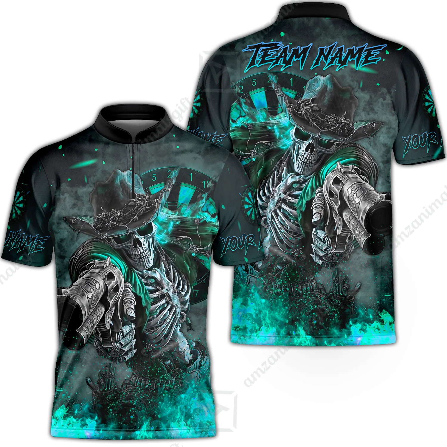 Customized Darts Team Uniform Shirt Darts Cowboy Skeleton Gunslinger Multicolor, Personalized Name Darts Shirt - Image 18