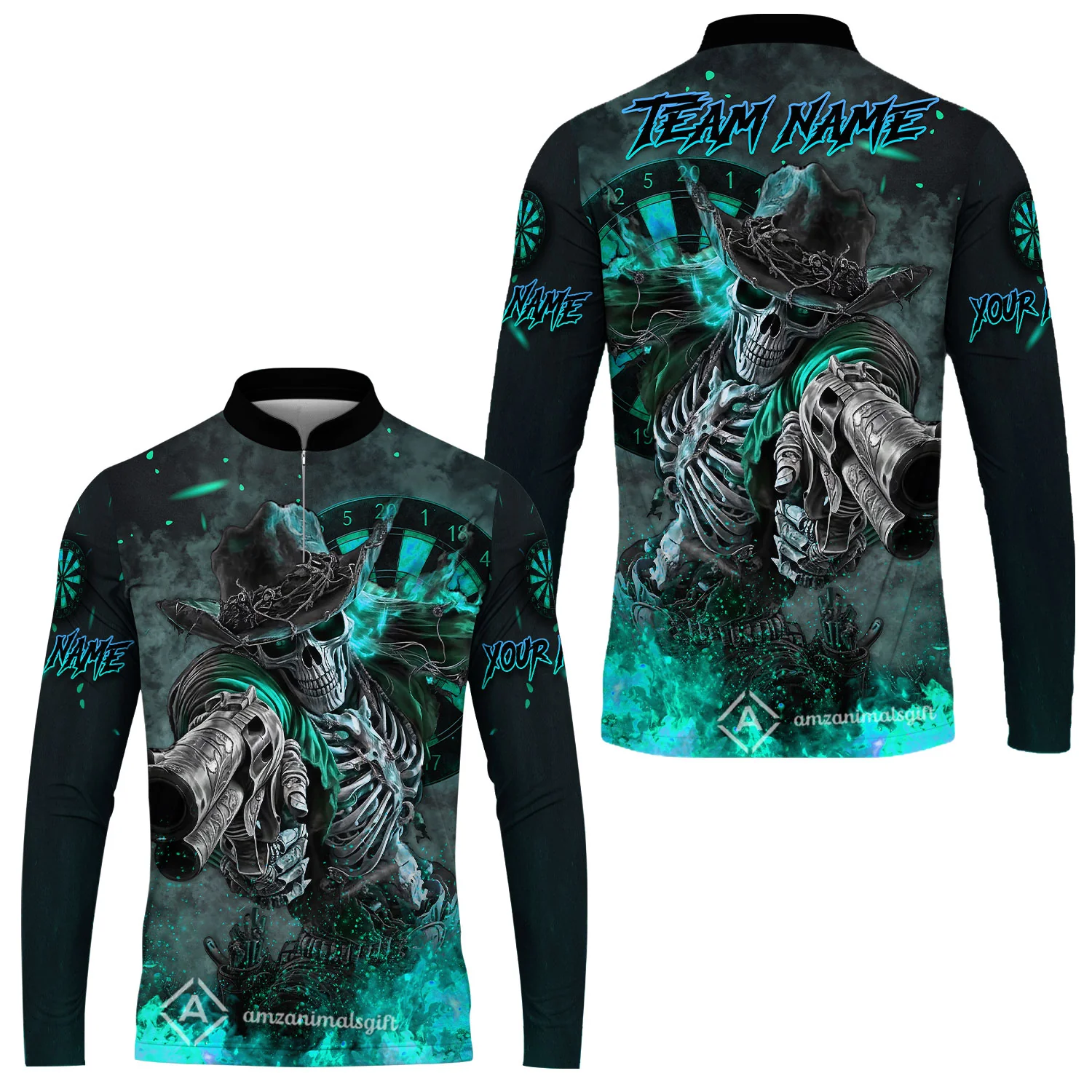 Customized Darts Team Uniform Shirt Darts Cowboy Skeleton Gunslinger Multicolor, Personalized Name Darts Shirt - Image 21