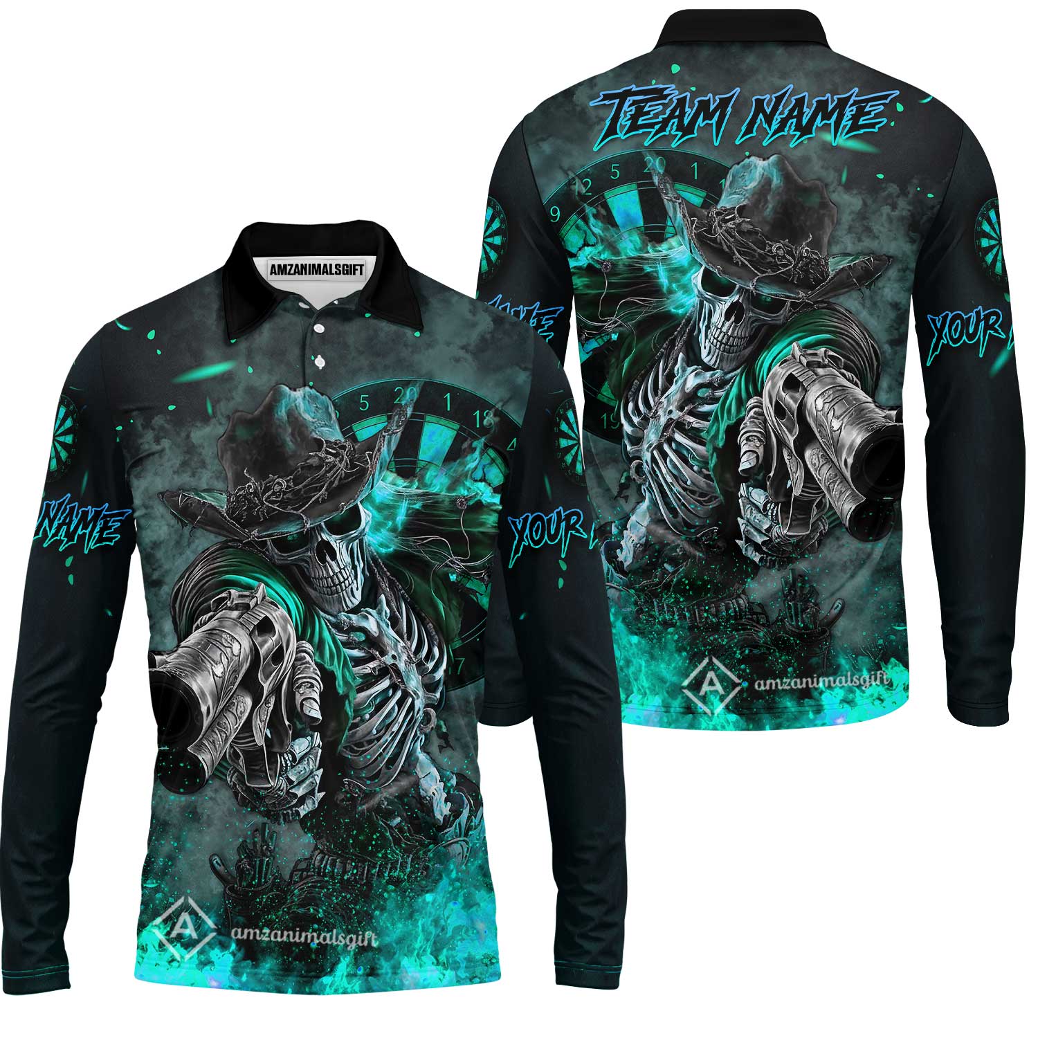 Customized Darts Team Uniform Shirt Darts Cowboy Skeleton Gunslinger Multicolor, Personalized Name Darts Shirt - Image 22