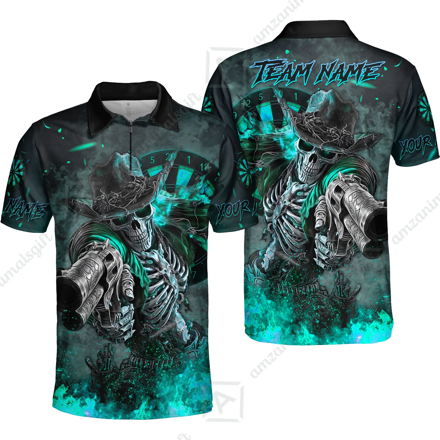 Customized Darts Team Uniform Shirt Darts Cowboy Skeleton Gunslinger Multicolor, Personalized Name Darts Shirt - Image 23